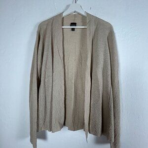 Eileen Fisher Womens Beige Wool Open Front Cardigan Sweater Medium Textured Knit